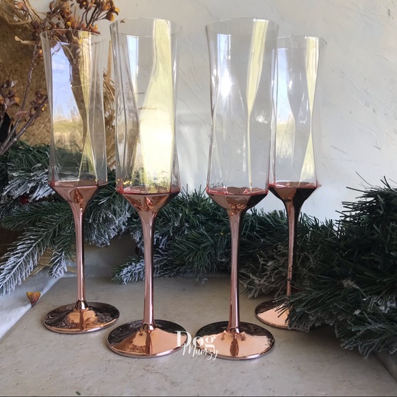 4 Luxe Habitat Rose Gold Champagne Flute Wine Glass Box Set - Picture 6 of 6